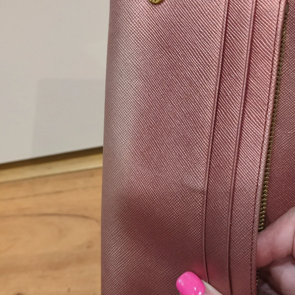 Prada Saffiano Metallic Leather Continental Rose gold Pink Double Snap Wallet - Picture 9 of 17
